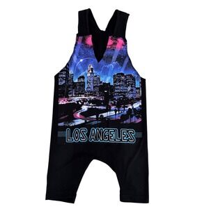 Simple Upcycled Los Angeles Skyline Romper Retro Neon Graphic Kids Size 4T
